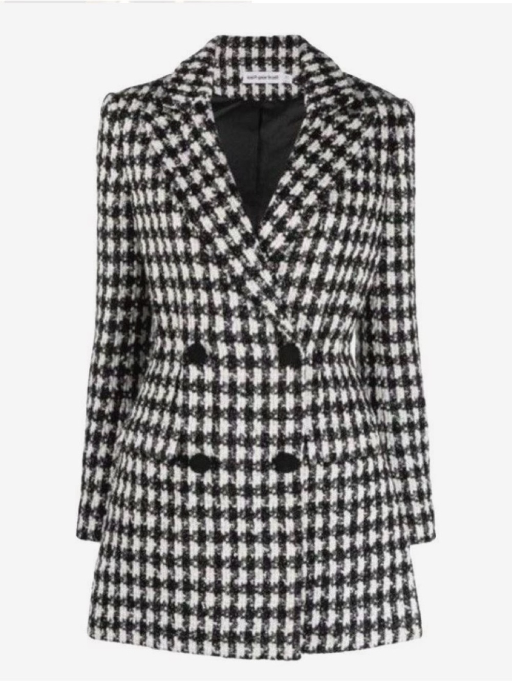 Self-Portrait Black & White Houndstooth Double-Breasted Pea Coat